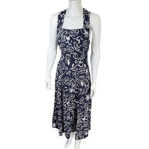 Vintage United Colors‎ of Benetton Navy Blue Floral Print Cross Back Maxi Dress